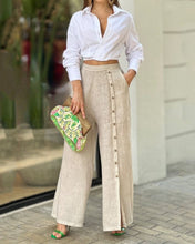Load image into Gallery viewer, European and American Womens Fashion Casual Solid Color Lapel Shirt Loose Pants Two Piece Set