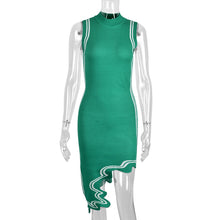 Load image into Gallery viewer, European and American Women's Spring New Irregular Slanted Skirt Contrast Color Sexy Sweater Dress