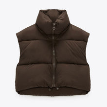Load image into Gallery viewer, Autumn Stand Collar Cotton Vests Women Elegant Solid Simple Zipper Coats