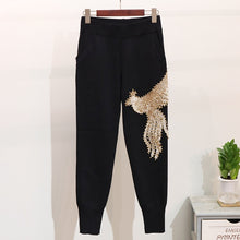 Load image into Gallery viewer, Autumn Winter Knitted Women Tracksuit Sequins Beading Phoenix Long Sleeve Loose Sweater + Casual Pants Two Piece Set D1281