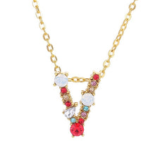 Load image into Gallery viewer, 26 Letters alphabet necklace personality simple inlaid color diamond zircon pendant