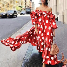 Load image into Gallery viewer, Boho Dress Off Shoulder Polka Dot Dress Women Casual Maxi Dress