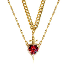 Load image into Gallery viewer, Couples Necklace Set - Matching Heart and Sword Pendants in Gold and Silver - Couple Jewelry Necklace for Him and Her