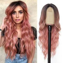 Load image into Gallery viewer, European and American Small Lace Wig Headsets with Intermediate Color Small Lace Center Split Large Wavy Long Curly Wigs
