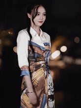 Load image into Gallery viewer, Designer Stylish Fashion Mini Shirt Dress Long Blouse Painting Printed Turn Down Collar White Elegant