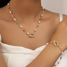 Load image into Gallery viewer, Dainty Floral Pearls Necklace and Bracelet Set for Women – Elegant Spring Jewelry with Natural and Heart Shaped Pearls