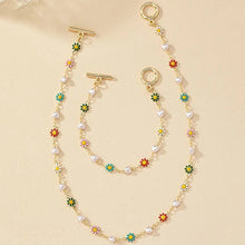 Load image into Gallery viewer, Dainty Floral Pearls Necklace and Bracelet Set for Women – Elegant Spring Jewelry with Natural and Heart Shaped Pearls