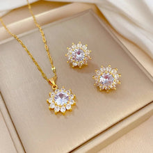 Load image into Gallery viewer, Dazzling Sunflower Floral Jewelry Set - Necklace and Earring Set with Zircon Accents in Gold Plated Design