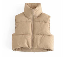 Load image into Gallery viewer, Autumn Stand Collar Cotton Vests Women Elegant Solid Simple Zipper Coats