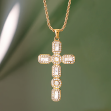 Load image into Gallery viewer, Elegant Diamond Cross Necklace in 18k Gold Plating – Hypoallergenic, Waterproof, Perfect for Layering