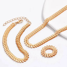 Load image into Gallery viewer, Elegant Fishbone Jewelry Set - Necklace, Bracelet, and Ring in Stainless Steel and Copper