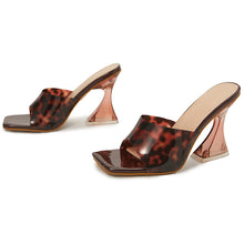 Load image into Gallery viewer, Leopard grain PVC Jelly Slippers Crystal Open Toe Perspex High Heels Women Transparent Heel Sandals Slippers