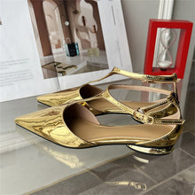 Load image into Gallery viewer, Eilyken Women New Fashion Pumps Pointed Toe Gold Ladies Elegant Dress Slingback Low Heel Mary Jane Mules Shoes Zapatos Mujer