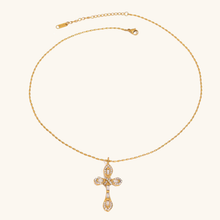Load image into Gallery viewer, Gold Plated Diamond Crucifix Necklace for Women – Hypoallergenic Stainless Steel, 16-Inch with 2-Inch Extension