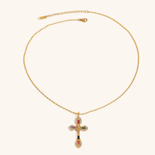 Load image into Gallery viewer, Gold Plated Diamond Crucifix Necklace for Women – Hypoallergenic Stainless Steel, 16-Inch with 2-Inch Extension