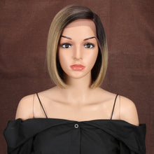 Load image into Gallery viewer, Bella Synthetic Short Wig Bob Lace Wig10 Inch Omber Blonde 613 Brown Red Bob Straight Hair Side Part Wigs For Woman Cosplay