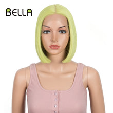 Load image into Gallery viewer, Bella Bob Wig Synthetic Lace Wig Short Blonde Bob Pink 613 Red Lemon Lace Short Hair 10-13 Inch Wigs For Women Lolita Cosplay