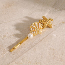 Load image into Gallery viewer, Ios Pearl French Hair Pin with Starfish and Shell Design – Hypoallergenic and Waterproof Accessory