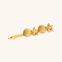 Load image into Gallery viewer, Mykonos Gold French Hair Pin with Starfish and Seashell Design – Hypoallergenic and Waterproof