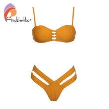 Load image into Gallery viewer, Andzhelika Sexy Yellow Bandeau Bikini Women Swimsuit Bandage Bikini Set Low Waist Brazilian Beach Bathing Suit Swimwear Monokini