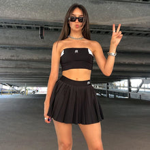Load image into Gallery viewer, Casual White Mini Pleated Skirts Shorts Letter Print High Waisted Short Skirt Korean Preppy Style Summer Dance