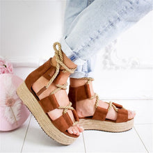 Load image into Gallery viewer, Summer Wedge Espadrilles Women Sandals 7CM Heel Pointed Fish Mouth Sandals Woman Hemp Lace Up Women Platform Sandals
