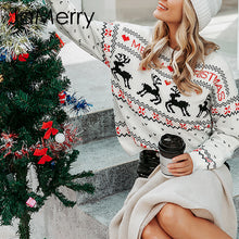 Load image into Gallery viewer, JaMerry Vintage merry christmas sweaters women long sleeve Autumn winter deer print knitted female pullover Chic top jumper