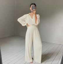 Load image into Gallery viewer, Pleated Blouse Wide Leg Pants Women Trousers Elegant Casual Palazzo Pants Elastic High Waist Ruched Pants Ladies 2 Pieces Set