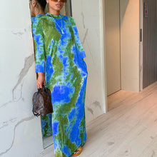 Load image into Gallery viewer, BAMBOOBOY Spring New Contrast Color Colorblock Long Sleeve Printed Loose Maxi Casual Dress ZL1206