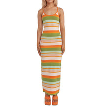 Load image into Gallery viewer, Vintage Geometric Print Knitted Long Dress Elegant Women Spaghetti Straps Wrap Pencil Dress Backless Sling Sundress