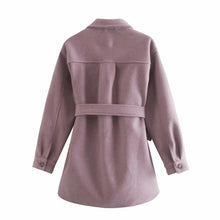 Load image into Gallery viewer, Fashion With Belt Loose Woolen Jacket Coat Vintage Long Sleeve Side Pockets Female Outerwear Chic Overcoat