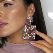 Load image into Gallery viewer, Flash Claw Chain Series Multi-layer Square Alloy Diamond Rhinestone Glass Diamond Full Diamond Earrings