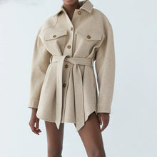 Load image into Gallery viewer, Fashion With Belt Loose Woolen Jacket Coat Vintage Long Sleeve Side Pockets Female Outerwear Chic Overcoat