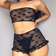 Load image into Gallery viewer, Mesh Sheer Bra Set Underwear Women Sexy Lingerie Underwear Ruffle Lingerie Lace Mesh Sleepwear Nightwear Bra Briefs Set
