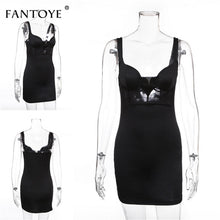 Load image into Gallery viewer, Mesh See-through Patchwork Sexy Lace Bodycon Dress Women Deep V-neck High Waist Satin Mini Pencil Dress