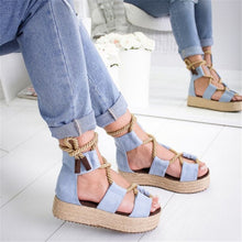 Load image into Gallery viewer, Summer Wedge Espadrilles Women Sandals 7CM Heel Pointed Fish Mouth Sandals Woman Hemp Lace Up Women Platform Sandals