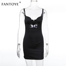 Load image into Gallery viewer, Mesh See-through Patchwork Sexy Lace Bodycon Dress Women Deep V-neck High Waist Satin Mini Pencil Dress