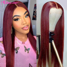 Load image into Gallery viewer, Burgundy 13x4 HD Transparent Lace Front Human Hair Wigs 99J Straight Lace Frontal Wig For Women Pre Plucked Non-Remy Jazz Star