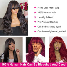 Load image into Gallery viewer, Human Hair Wigs With Bangs Full Machine Made Wig Brazilian Body Wave Wigs Natural Human Hair Wigs For Black Women Glueless Remy