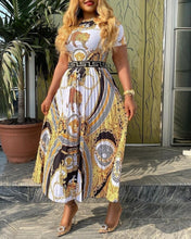 Load image into Gallery viewer, Cutubly Plus Size Loose Casual Dress Printed Long Sleeve Dress Fashion Dresses for Women England Pleated Squsre Collar Dress
