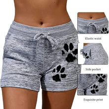 Load image into Gallery viewer, Summer Fast Drying Drawstring cat paw print shorts Lace Up High Waist Elastic Cotton Short Women Beach Casual Sport Shorts