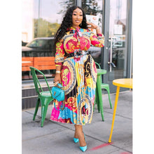 Load image into Gallery viewer, Cutubly Plus Size Loose Casual Dress Printed Long Sleeve Dress Fashion Dresses for Women England Pleated Squsre Collar Dress