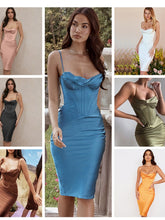 Load image into Gallery viewer, High Quality Satin Bodycon Dress Women Party Dress 2022 New Year Dress Green Bodycon Dress Celebrity Evening Club Dress XL