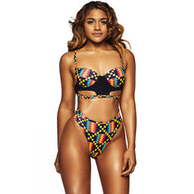 Load image into Gallery viewer, African Tribal Print Swimsuit Women High Waist Thong Bottoms Swimwear Female 2 Pieces Bathing Suits Padded Bikini
