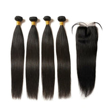 Load image into Gallery viewer, Beumax Hair 3/4 bundles with 4x4 closure Straight Brazilian 10A Grade - Bianca's hair and beauty supply
