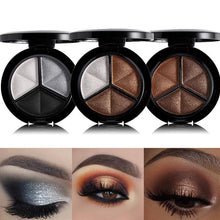 Load image into Gallery viewer, 3 Colors Shimmer Glitter Eye Shadow Palette Makeup Copper Bronzer Sliver Grey Metallic Smoky Cut Crease Eyeshadow Nude Cosmetics - Bianca's hair and beauty supply