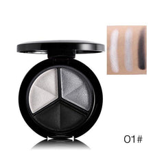 Load image into Gallery viewer, 3 Colors Shimmer Glitter Eye Shadow Palette Makeup Copper Bronzer Sliver Grey Metallic Smoky Cut Crease Eyeshadow Nude Cosmetics - Bianca's hair and beauty supply