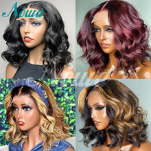 Load image into Gallery viewer, Newa Short Bob Wig Lace Front Human Hair Wigs For Women 13x6 Ombre Brazilian Lace Front Wig Highlight Wavy 4x4 Lace Closure Wig - Bianca's hair and beauty supply