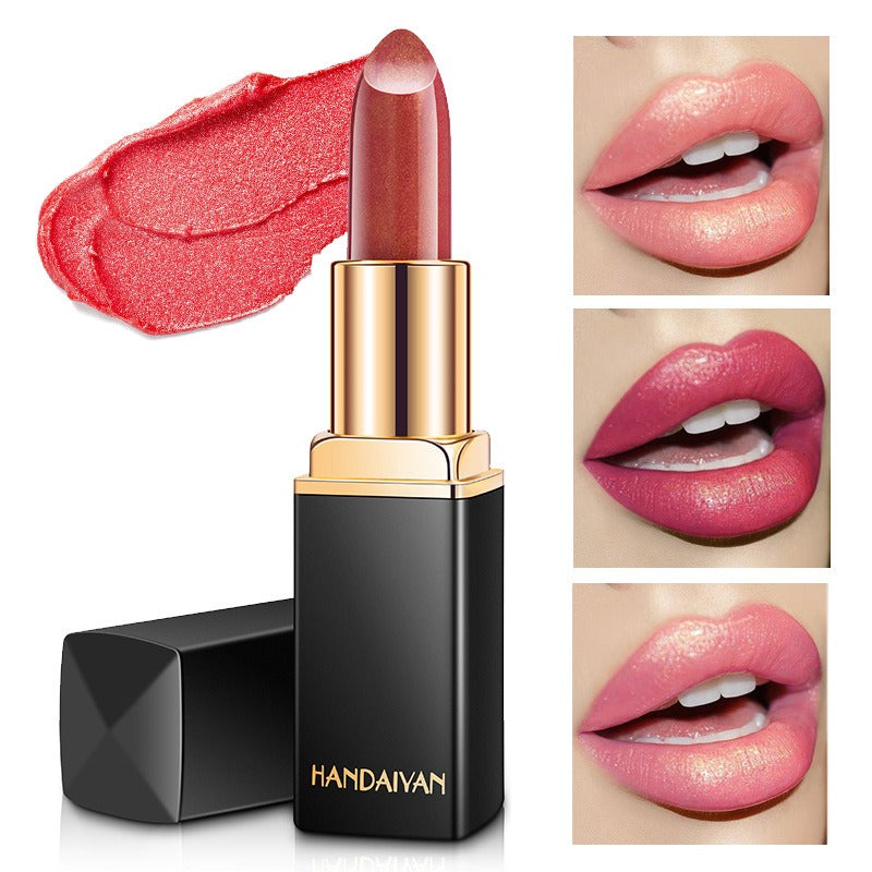 HANDAIYAN Shiny Metallic Lipstick Pearlescent Color Change Warm Lipstick Gold lipstick