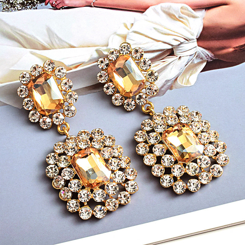 Fashion Earrings Atmospheric Diamond Round Geometric Rhinestone Women's Accessories